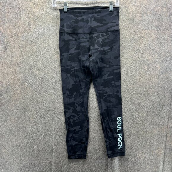Lululemon Leggings Women 6 Black Camo Wunder Under High Rise Crop SoulCycle - Picture 1 of 10
